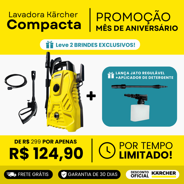 (OFERTA VÁLIDA ATÉ AS 23:59) Lavadora Kärcher Compacta Alta Pressão 1500 PSI